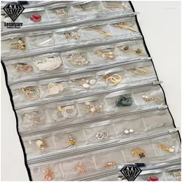 Jewelry Pouches Bags Pouches Display Bag Transparent Pvc Grid Earring Storage Pendant Veet Roll Jewellery Cases Bracelet Chain Latt Dhu8B