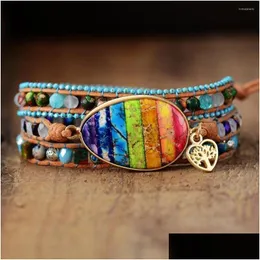 Pulseiras de chakra de miçangas mtilayers femininos de couro com jóias de jóias 3x BOHO entrega de jóias dhirq