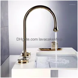 Bathroom Sink Faucets Basin Faucet Gold Paint Brass 3 Holes Double Handle Luxury Bathbasin Bathtub Tap And Cold Water Mixer1 Drop De Dhslk