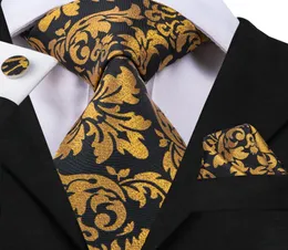 Fast Tie Luxury Black yellow Hanky Cufflinks Sets Men039s Silk Ties for men Wedding Dating BusinessParty Groom N30583005541