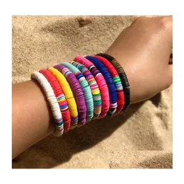 Perlen handgemachte Regenbogen Stränge Armband Colorf Polymer Clay Disc Armbänder Boho Surf stapelbar Stretch Charm Schmuck für Frauen Drop Dho8X