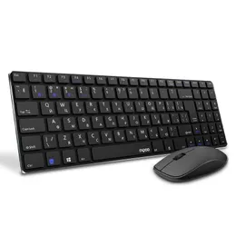 Combos Rapoo 9300M Multimode Silent Bluetooth Wireless Keyboard and Mouse Combo Slim Keyboard Optical Mouse English/Russian Keyboard