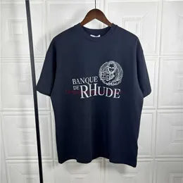 Дизайнерская модная одежда Футболка Wind Street Trend Rhude Bank Слоган Письмо Печать Свободная футболка с коротким рукавом для мужчин и женщин Хлопок Уличная одежда Топы Повседневная Sp