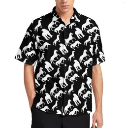 Men's Casual Shirts White Horse Shirt Animal Silhouette Beach Loose Hawaiian Harajuku Blouses Short Sleeve Graphic Oversized Clothing