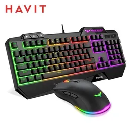 مجموعات Havit KB558 Wired Gaming Keyboard Mouse Kit RGB Backlight 104 Keys with Wrist Brest US UK Layout Keyout Keyout for PC Laptop