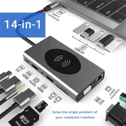 Stacje stacji dokującej stacji USB typ C do HDMompatible Adapter OTG VGA RJ45 LAN Multi USB PD 3.0 USBC dla MacBook Pro Air 4ksplitter