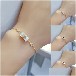 Kedjelänkarmband Enkel vit skaldjurskort Metall Zirkonblommor Armband för kvinnor Girls Jewely Drop Leverans smycken Dhjpu