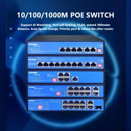 Sterowanie Gigabit Poe Switch 10/100/1000 Mbps Przełącznik Ethernet z gniazdem SFP 1000m przełącznik sieci