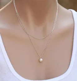 Boho Style Multi Layer Womens Double Silver Gold Plated Chains Pearl Charm Pendant Necklace Cheap Jewelry FE5757574