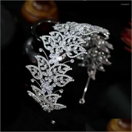 Hårklämmor Barrettes 2022 European Retro Crystal Headband Leaf Flower Tiara Bride Crown Wedding Accessory Womens smycken Drop Deli Dhumr