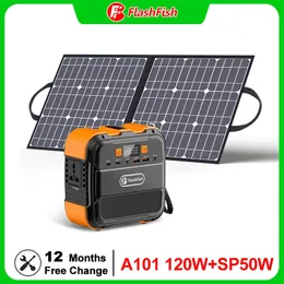 FlashFish 120W Protable Power Station 98Wh 26400mAh Solar Generator With 50W 18V Solar Panel 220V AC Backup Power Kit Outdoor