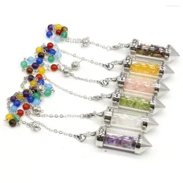 Pendant Necklaces Natural Semi-precious Stone Pendulum Seven Chakra Wishing Bottle Gravel Amethyst For DIY Necklace Gift