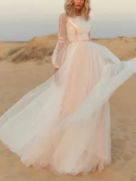 Modna koronkowa perspektywa ślubna suknia ślubna długie rękawowe sukienka elegancka sukienka imprezowa