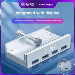 Hubs Ryra MH4PU 4 Port ClipType USB 3.0 HUB med strömförsörjning Super High Speed ​​Expansion 5G Data Transmission för bärbara datortillbehör