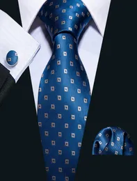HiTie Beliebtes blaues Karo-Krawatten-Set, 100 Seidenkrawatten, 85 cm breit, für Herrenhemd, formelles Business, N50548775670