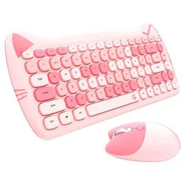 Combos Cute Cat Ears 2.4G Wireless Keyboard Mouse Set 84 Keys Home Office Gaming Mini Pink/Purple Keyboard Mouse Gamer For PC Laptop