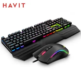 Combos Havit Teclado Mecânico Mouse Set 104 Teclas Blue Switch Gaming Mouse RGB Light Wired USB para Russo EUA Reino Unido Ger / DE Versão