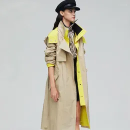 Kvinnors trenchrockar Autumn Fashion Cotton 2023 Coat with Belt Women Long Hooded Chic Windproof Casaco Abrigo Streetwear