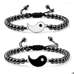 Beaded Strand Yin Yang Bracelets Handmade Braided Adjustable Couple Tai Chi Alloy Pendant Friendship Lover Jewelry Gift Drop Delivery Dhst5