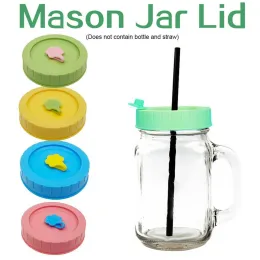 Cute Mason Jar Lids With Straw Hole 70mm Diameter ztp Wide Mouth Leak Proof Kitchen Supplies