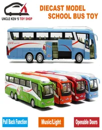 25Cm Length 1 55 Scale Diecast Metal Shuttle Bus Model Boys Gift Alloy Toys With Openable DoorsMusicLightPull Back Function LJ1780018