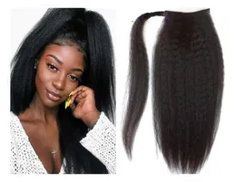 1 UNID Kinky Straight Hair Ponytails Clip In Long Straight Hairpieces Brazilian Human Hair Wrap Around Pony tails Extensiones de cabello nat1145888
