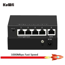 Switchs Kuwfi 5 Porta Desktop Gigabit Switch di rete Mini 10/10/1000 Mbps Adattatore Switch Ethernet Fast Ethernet RJ45 Switcher Lan Switching Hub