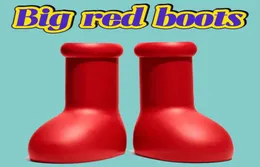 MSCHF 큰 빨간 부츠 디자이너 레인 부츠 여성 남자 아스트로 소년 레인 부츠 두꺼운 바닥 말도 안씨 부츠 고무 플랫폼 부티 패션 1473777