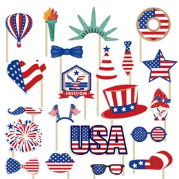 21 Stück amerikanische Sternenbanner-Flagge, 4. Juli, Fotoautomaten-Requisiten, patriotische Dekorationen für Partygeschenke zum Unabhängigkeitstag, mehrfarbig, Foto-Requisiten, Partyzubehör