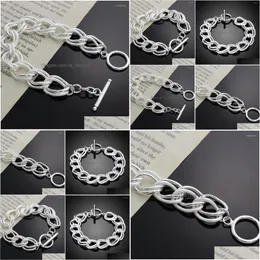 Braccialetti di collegamento a catena 20Cm Retro doppio cerchio argento placcato braccialetto braccialetto in lega per uomo maschio regalo Decor Nin668 Drop Delivery Jewelry Dhbpe