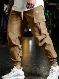 Cargo Pant for Men Drawstring Elastic Tooling Trousers Techwear Sport Jogger Pants Beam Feet Sweatpants with Flap Pockets
