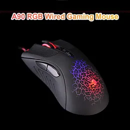 Möss A90 4000DPI USB Wired Gaming Mouse Optical Sensor Colorful Glare -spelmöss för professionell spelare för PUBG PC -bärbar dator