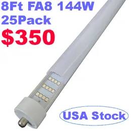 8FT LED Tube Light, Single Pin FA8 Base, 144W 18000LM 6500K 270 Degree 4 Row LED Fluorescent Bulb (250W Replacement), Frosted Milky Cover, Dual-Ended Power crestech