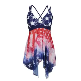 Damen-Badebekleidung, Sommer-Tankini-Sets, Übergröße, amerikanische Flagge, überkreuzter Rücken, Baderock, zweiteiliger Badeanzug für Badeanzüge, Damen