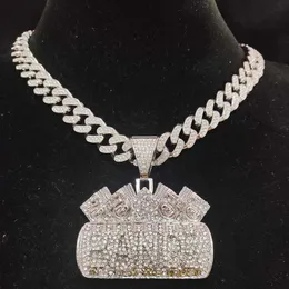 Men Women Hip hop Iced out Bling Money Bag Necklace with 13mm crystal Cuban Chain Hiphop Necklaces fashion Charm jewelry