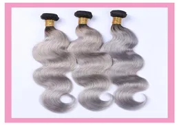 Indian Raw Virgin Human Hair Weaves Body Wave 3 Bundles 1BGrey Double Wefts 1026inch 1B Grey Two Tones Color Body Wave6951461