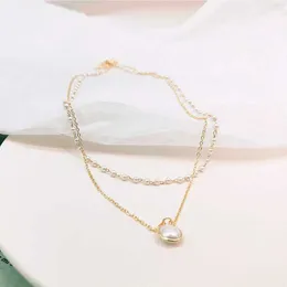 Hänge halsband 1st guldhalsband damer modemodeller handgjorda pärlor dubbla legering hängande benben kedja smycken aa230526