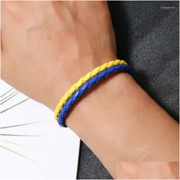 Łańcuch bransoletki niebieska żółta bransoletka ukraińska flaga kolorowa biżuteria Ukraina spleciona skóra dla mężczyzn Kobiety Dzieci Drop dostawa dhmh7