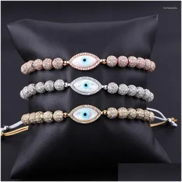 Beaded Strand Design di alta qualità Fashion Cz Pave Ball Shell Eye Charm Perline in acciaio inossidabile Bracciale di lusso Uomo Donna Drop Delivery Dhkjp