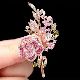 New pink gemstone rose brooch suit coat shirt flower pin fashion brooch accessories for women