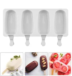 Food Safe Silicone Ice Cream Molds 4 Cell Frozen Ice Cube Molds Popsicle Maker DIY Homemade zer Lolly Mould With Sticks6774881