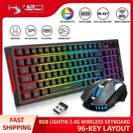 Combos L99 Wireless Keyboard Mouse Set 2.4G Mode 96 Key RGB Membrane Keyboard 7D Mouse 2400dpi Adjustable Suitable for Game Office