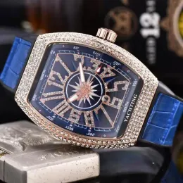 Vanguard Watch 2023 Franker Lüks Saatler Erkekler Tasarımcı Kuvars İzle Vanguard All Diamond Case Yüksek Kaliteli Saat Deri Kayış Izlı Saatler Montre De Luxe