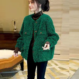 Giacche da donna Cappotto corto in lana di agnello verde imitazione Donna Autunno Inverno Trendy Allentato Addensare Peluche Fashion Design Cardigan Cappotti Donna