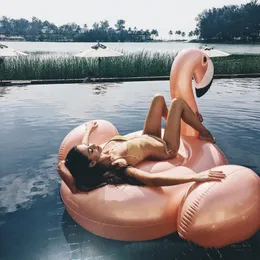 Sand Play Water Fun 60 Inches Giant Summer Toys Inflatable Rose Gold Flamingo Swan Ride-on Swimming Pool Games Water Mattress Floats For Adult Pool 230526