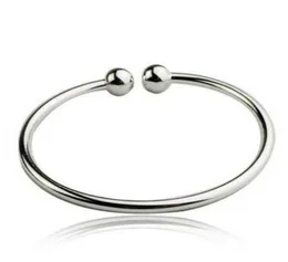 Double Ball Silver Bracelet Women Open Bangle Cuff Wristband Hand Cuffs 925 Sterling Silver Bracelets5724682