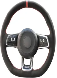Black Genuine Leather Suede Steering Wheel Covers for 20152019 VW Jetta GLI Golf R Golf 7 MK7 Golf GTI Accessories3015410
