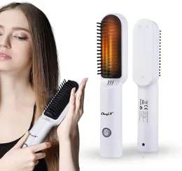 CkeyiN Professional Hair Straightener Comb Electric Wireless Straightening Beard Brush Men Salon Styling Tool USB Rechargeable 2203250463
