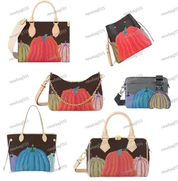 Högkvalitativa kvinnor Crossbody Bag Pumpkin Print Multi Bags äkta läder axelväskor shopping tote mm boulogne trio messenger män handväska 40995 46473 69443 band