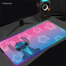 RESTS LED LIGHT GAMING Stitch Mouse Pad RGB 대형 컴퓨터 Mousepad 게이머 카펫 귀여운 만화 마우스 매트 데스크 재생 매트